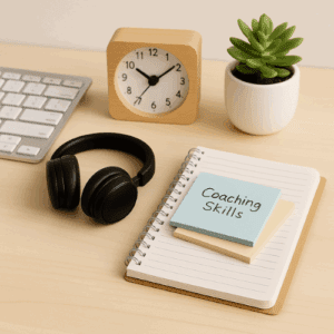 Espace de travail lumineux illustrant l’activité de traduction, formation et coaching linguistique